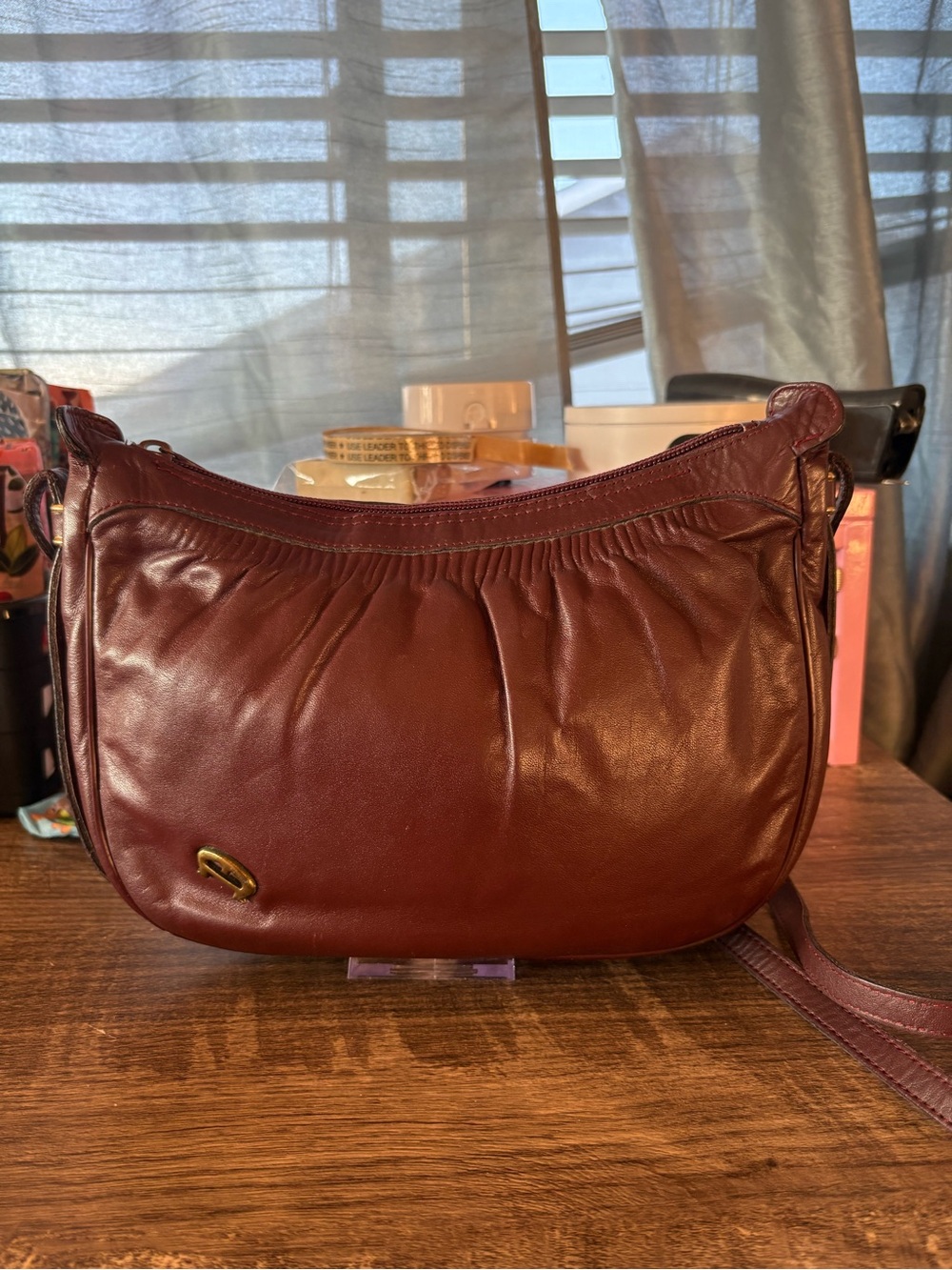 Etienne Aigner Maroon Leather Crossbody Bag